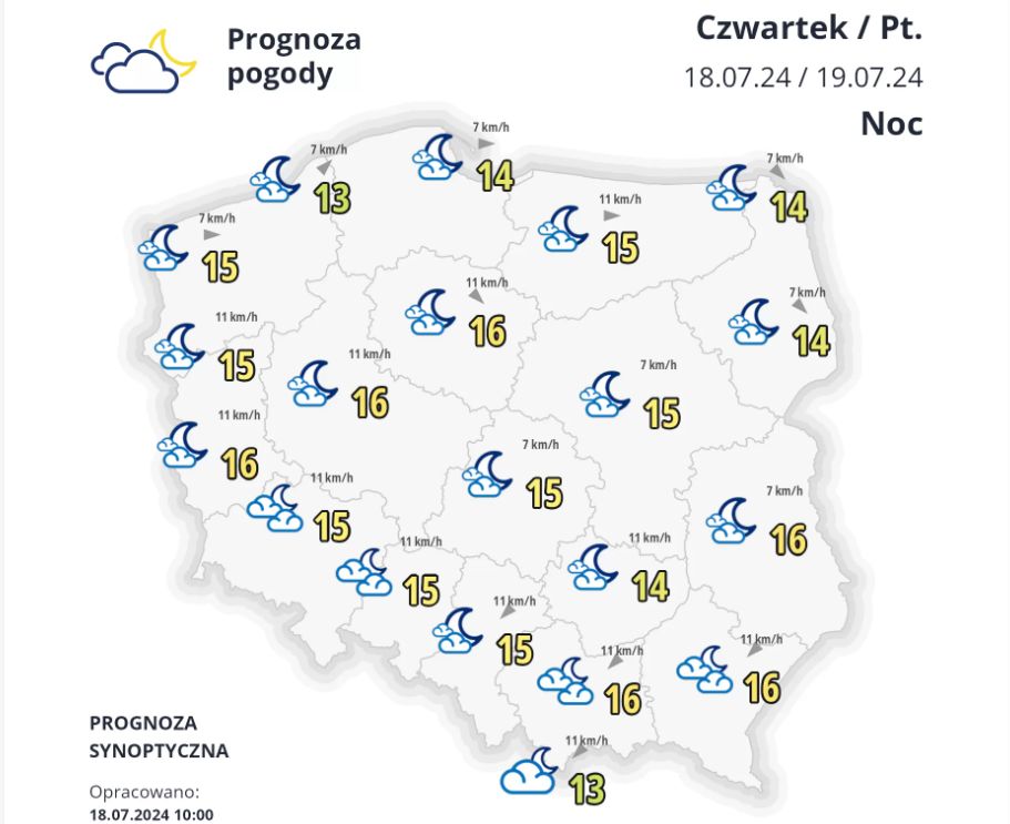 Prognoza pogody na noc z 18 na 19 lipca