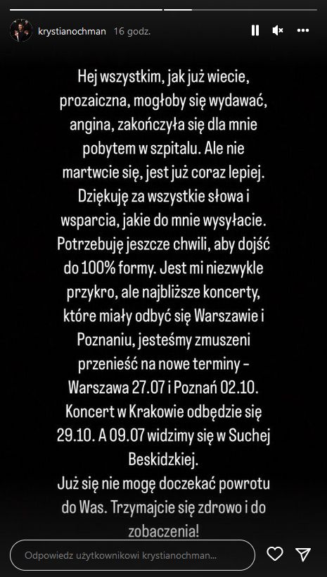 Krystian Ochman zdradził, dlaczego trafił do szpitala