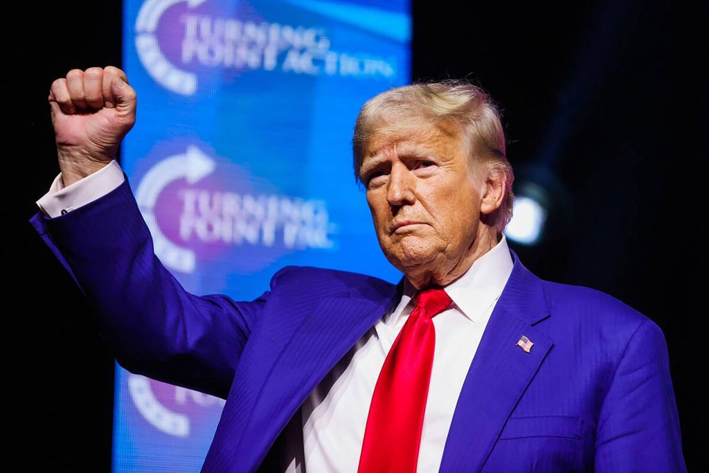 US-NEWS-CAMPAIGN-NEV-ODDS-LVRepublican presidential nominee former President Donald Trump speaks during Turning Point's United for Change rally at the Thomas & Mack Center on Thursday, Oct. 24, 2024, in Las Vegas. (Madeline Carter/Las Vegas Review-Journal/Tribune News Service via Getty Images)Las Vegas Review-Journal