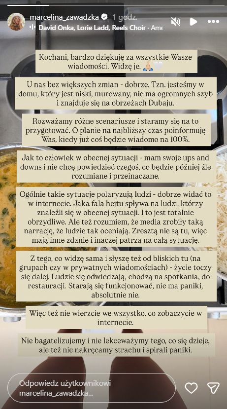 Marcelina Zawadzka o sytuacji w Dubaju