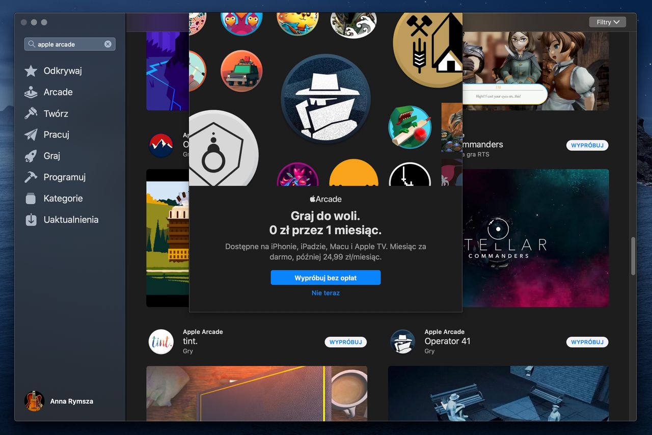 App Store z grami oznaczonymi jako część Apple Arcade