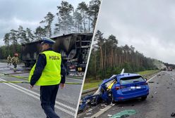 Całkowicie zablokowana droga. Śmiertelny wypadek, samochód spłonął