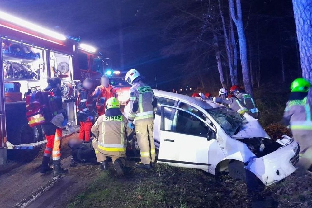 Strażakom udało się wyciągnąć z pojazdu poszkodowanych