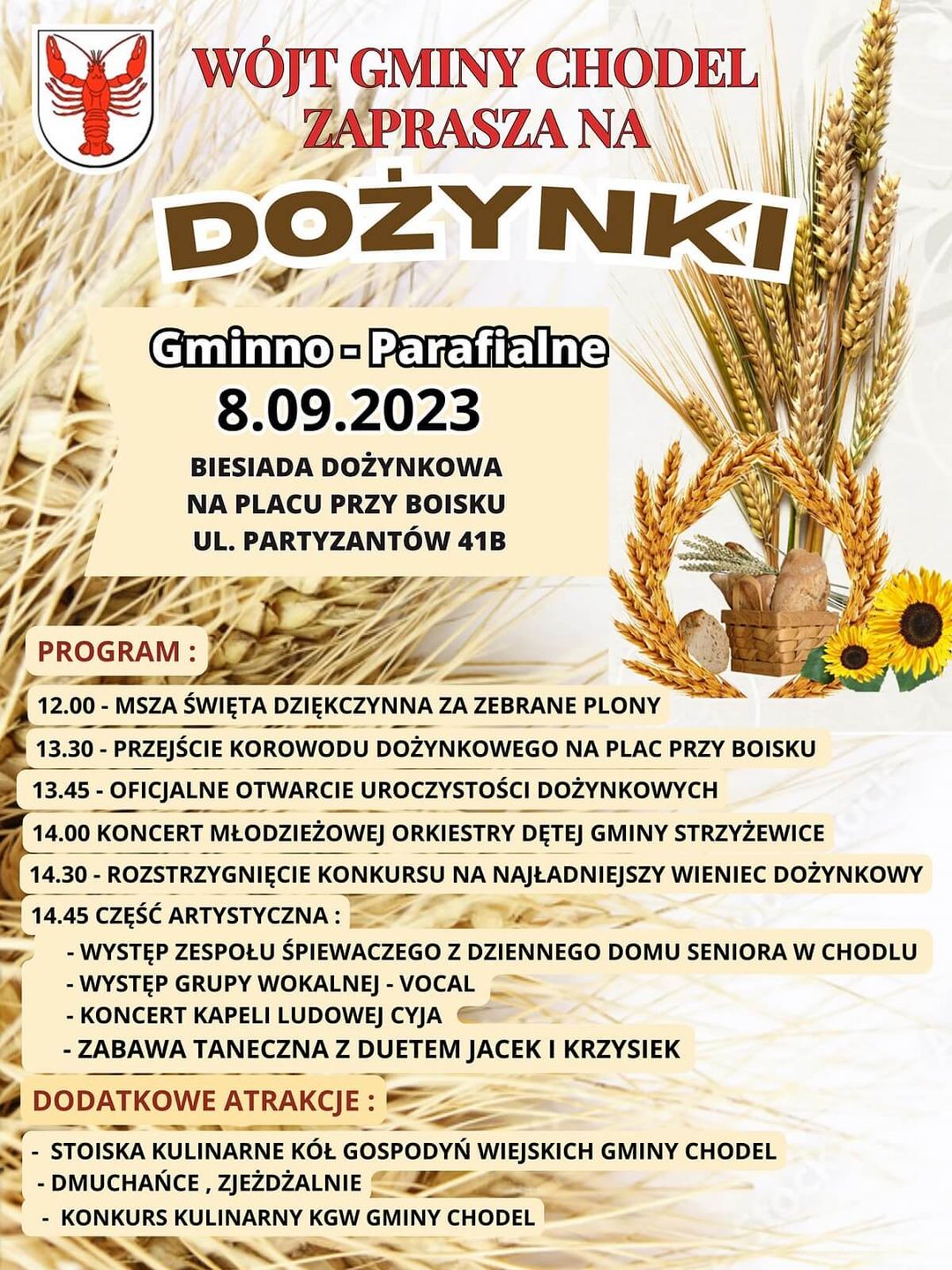Dożynki w Chodlu 2023 - plakat, program wydarzenia