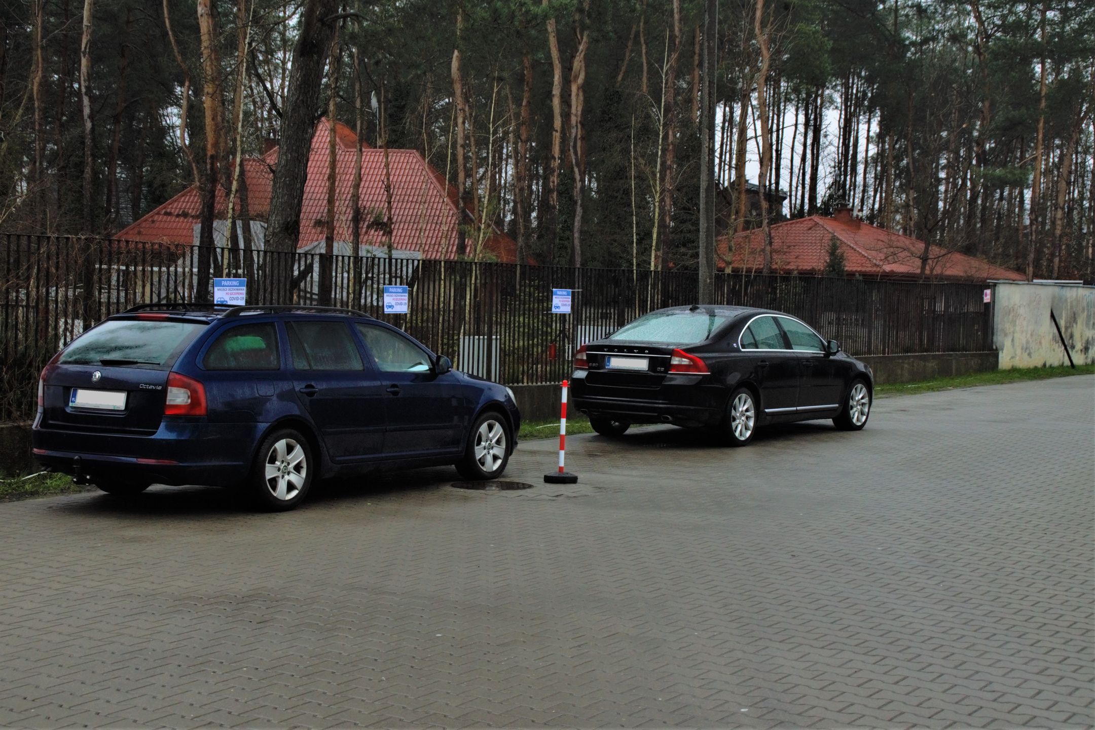 Osoby oczekujące na parkingu "poszczepiennym"