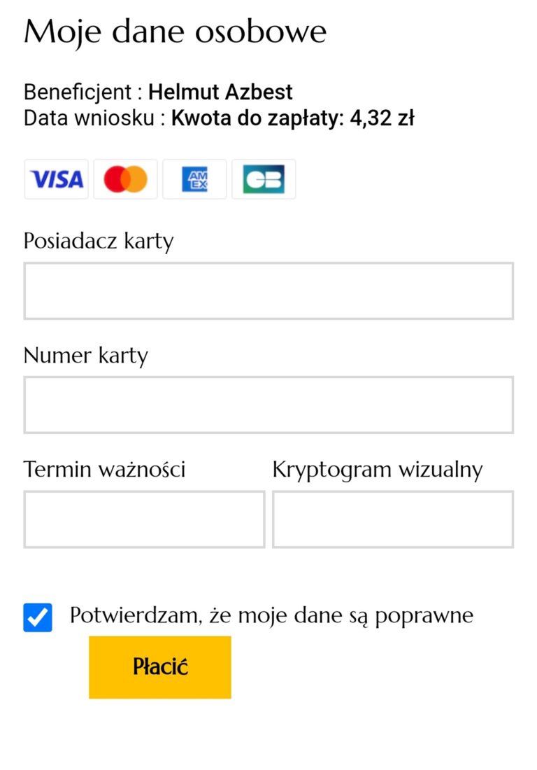 Fałszywy formularz do wyłudzania danych karty płatniczej