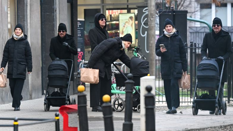 Krzysztof Ibisz przechodzi z żoną i córką na czerwonym świetle