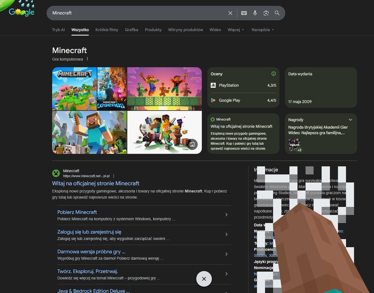 Minecraft w Google