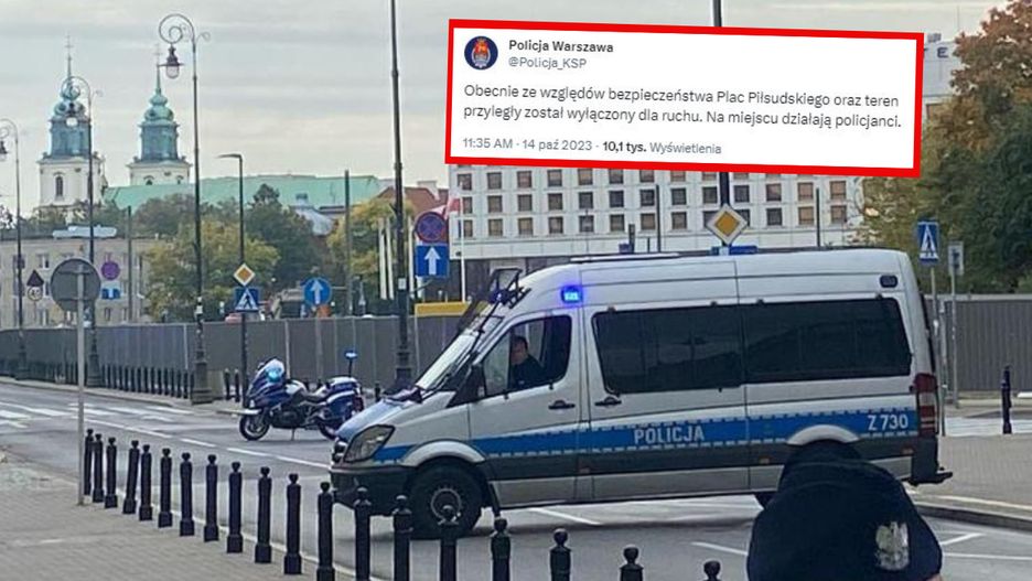 Akcja policji przy pomniku smoleńskim w Warszawie. Zdjęcie nadesłane przez czytelnika WP