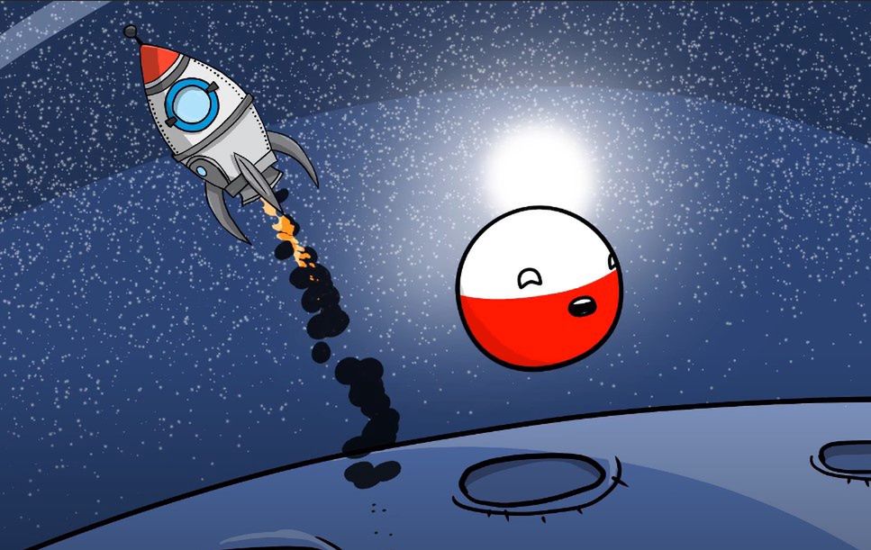 Oryginalna kulka Polandball ma zamienione kolory, przez to prawa fizyczne w Polsce działają odwrotnie.