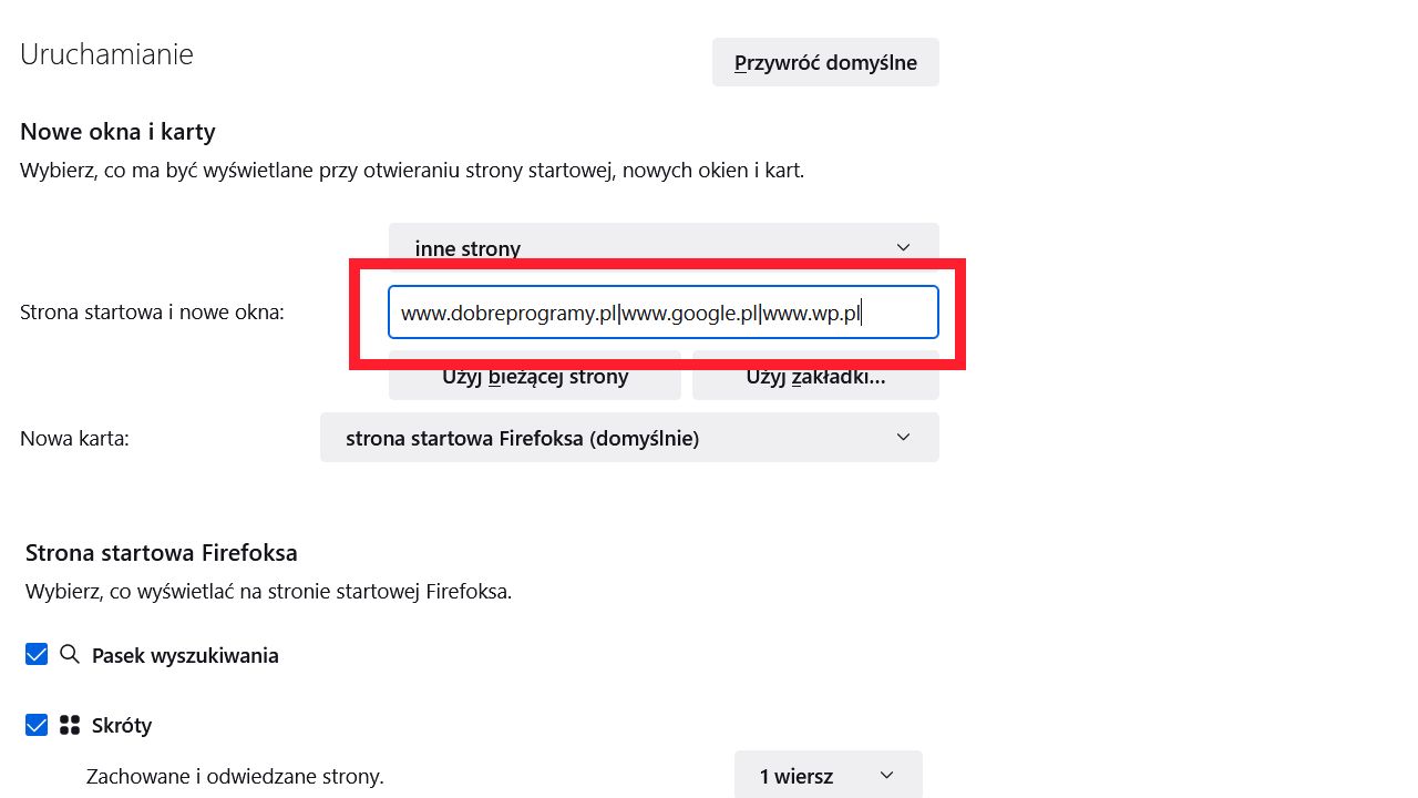 Firefox: dodajemy wiele stron startowych