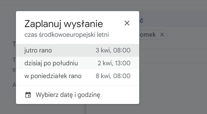 Planowanie wysyłania wiadomości w Gmailu