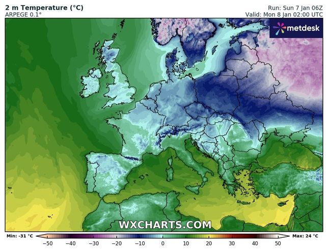 Temperatury w Europie w niedzielę o godzinie 