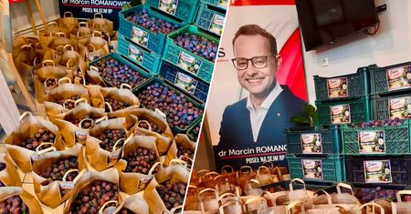 U Romanowskiego rozdawali śliwki. "Zastanawiam się, skąd wziął pieniądze"