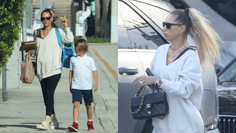 Ciężarna Anna Kournikova maszeruje z synem na zajęcia karate