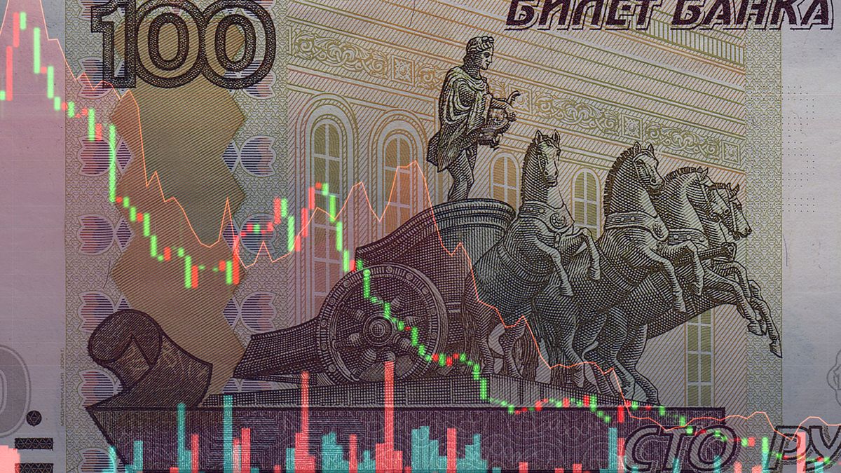 Banknote of Russian rubles on the background of stock charts. Concept of Economic Sanctions in Russia
Anton Petrus