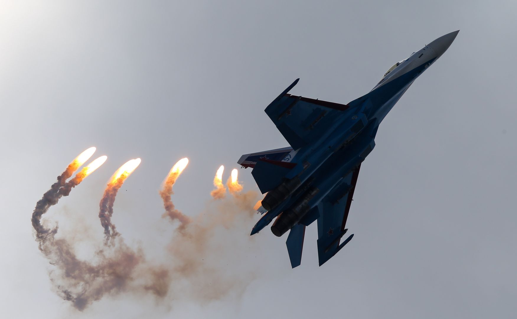 Army 2021 International Military and Technical Forum outside Moscow
MOSCOW REGION, RUSSIA - AUGUST 24, 2021: A Sukhoi Su-35S fighter jet of the Russkiye Vityazi [Russian Knights] aerobatic team performs at the Army 2021 International Military and Technical Forum in Patriot Military Park in the town of Kubinka, 61km west of Moscow. Marina Lystseva/TASS,Image: 628559269, License: Rights-managed, Restrictions: , Model Release: no, Credit line: Marina Lystseva / TASS / Forum
Marina Lystseva / TASS / Forum
Army2021: Russian Army, army, military, armed forces, equipment, hardware, technology, system, armament, weapon, defense, aviation, warplane, aircraft, flight, air show, category_code_war, 628560186