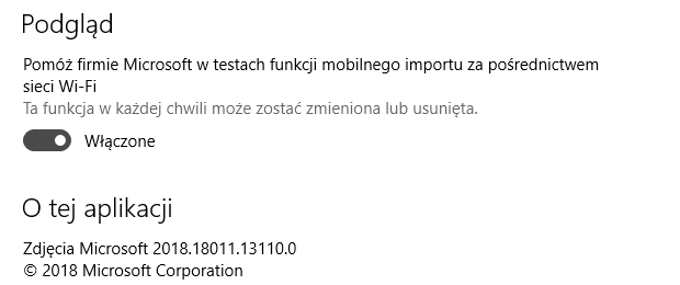 Dobrowolne dołączenie do testów mobilnego importu jest niezbędne, by zobaczyć nową metodę wśród opcji importowania fotografii do Zdjęć