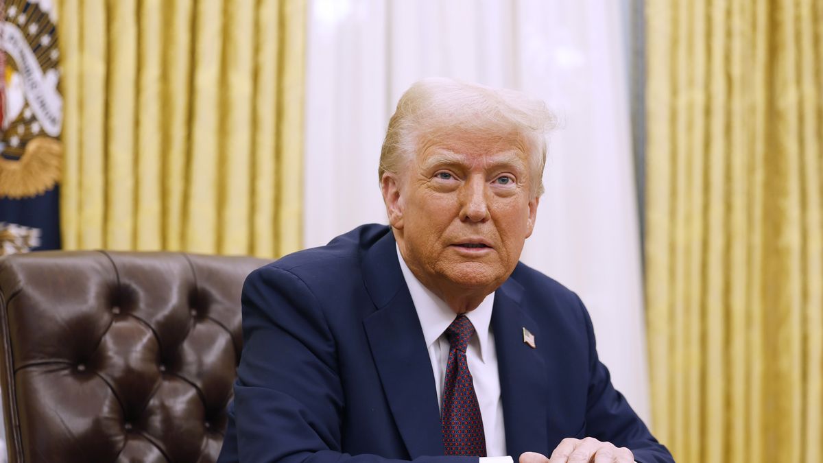 WASHINGTON, DC - JANUARY 23: U.S. President Donald Trump speaks to reporters after signing a series of executive orders in the Oval Office of the White House on January 23, 2025 in Washington, DC. Trump signed a range of executive orders pertaining to issues including crypto currency, Artificial Intelligence, and clemency for anti-abortion activists. (Photo by Anna Moneymaker/Getty Images)