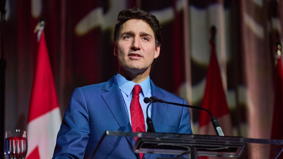 Justin Trudeau, Canada's prime minister, speaks at the National Caucus holiday party in Ottawa, Ontario, Canada, on Tuesday, Dec. 17, 2024. Trudeau is reeling from a potentially fatal political blow after his finance minister quit in spectacular fashion, accusing him of not preparing seriously enough to face down Trump. Photographer: Kamara Morozuk/Bloomberg via Getty Images