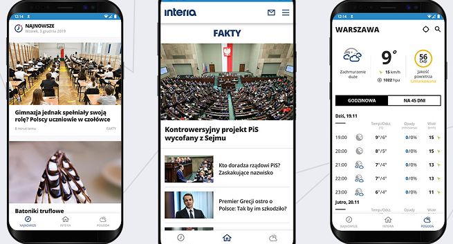 Interia.pl ze zmienioną stroną główną w mobile’u