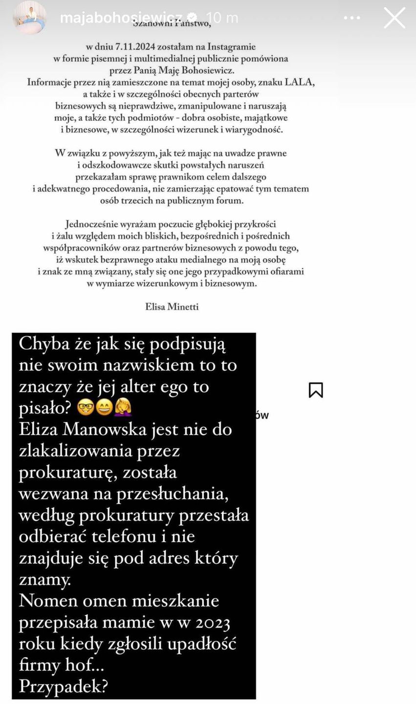 Maja Bohosiewcz skomentowała oświadczenie Elisy Minetti