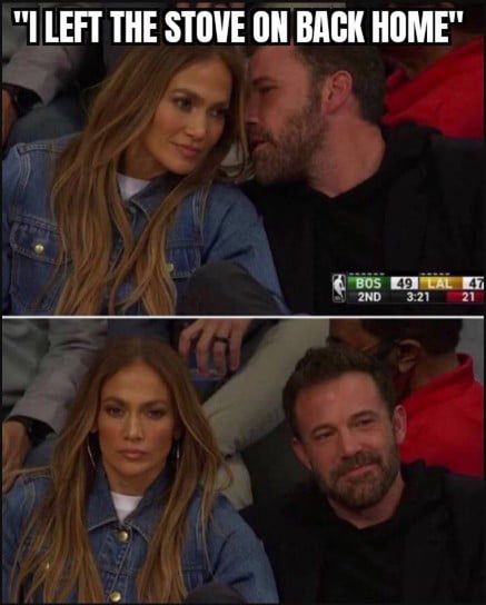 ["Zostawiłem kuchenkę na gazie w domu"] Memy z Jennifer Lopez i Benem Affleckiem (Internet)