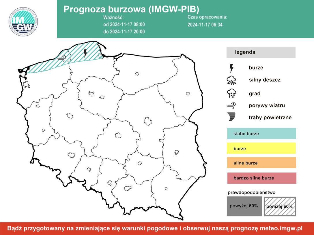 Prognoza burz na dzień 17.11.2024