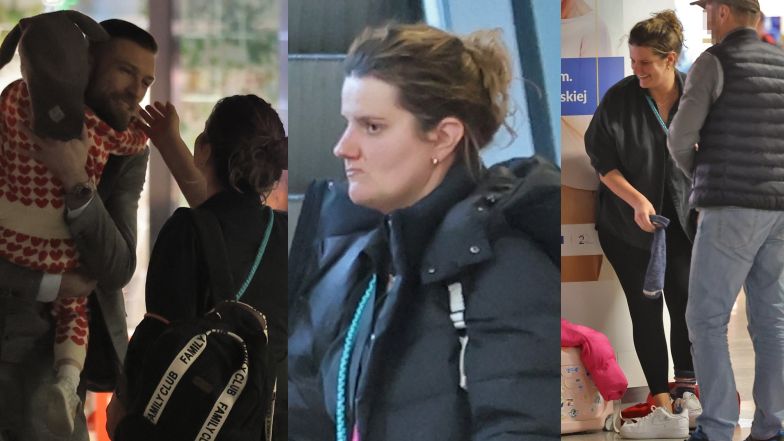 Zofia Zborowska i Andrzej Wrona z córkami na lotnisku