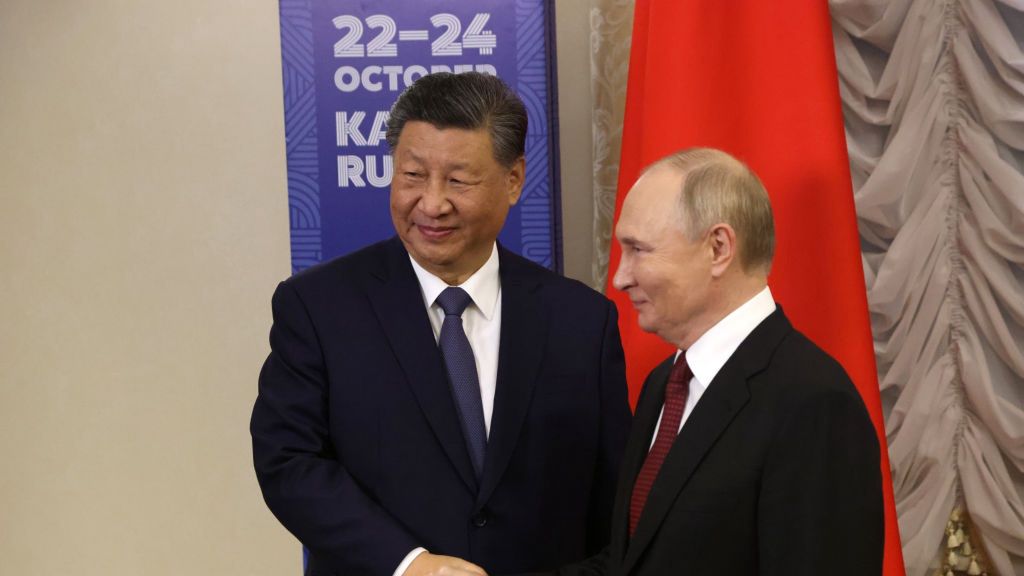 BRICS Leader's Summit In Kazan
KAZAN, RUSSIA - OCTOBER 22 (RUSSIA OUT) Russian President Vladimir Putin (R) greets Chinese President Xi Jinping (L) during their bilateral meeting prior to the opening of the BRICS Leader's Summit, October 22 2024, in Kazan, Tatarstan Republic, Russia. Putin and representatives of 30 countries are gathering in Kazan for the 16th BRICS Summit today. (Photo by Contributor/Getty Images)
Contributor