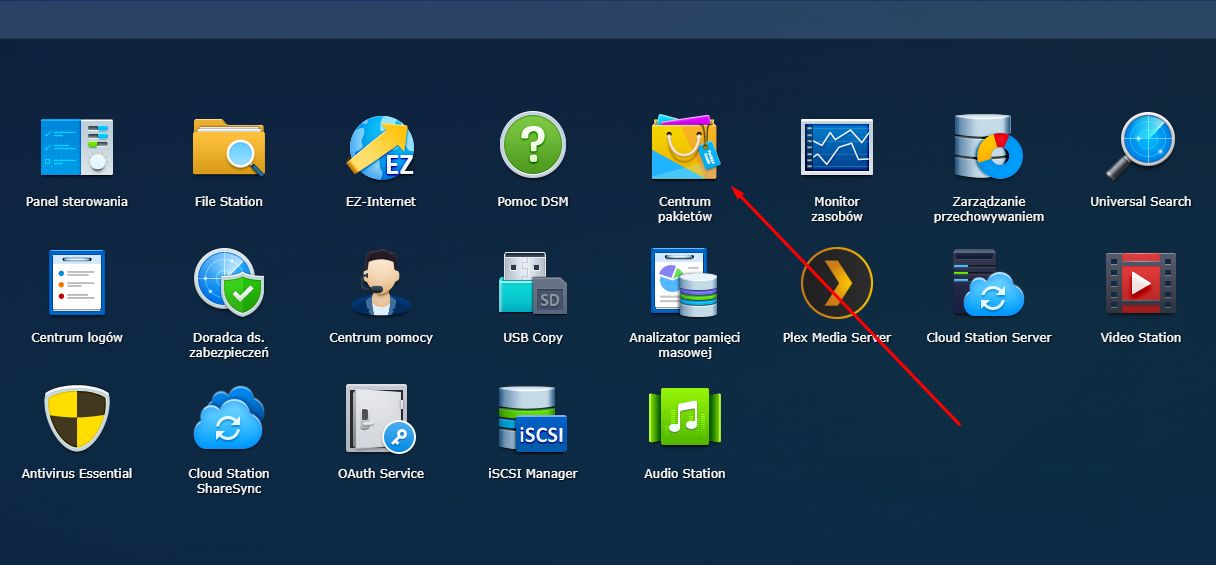 Instalację Surveillance Station należy rozpocząć od wizyty w Centrum pakietów.