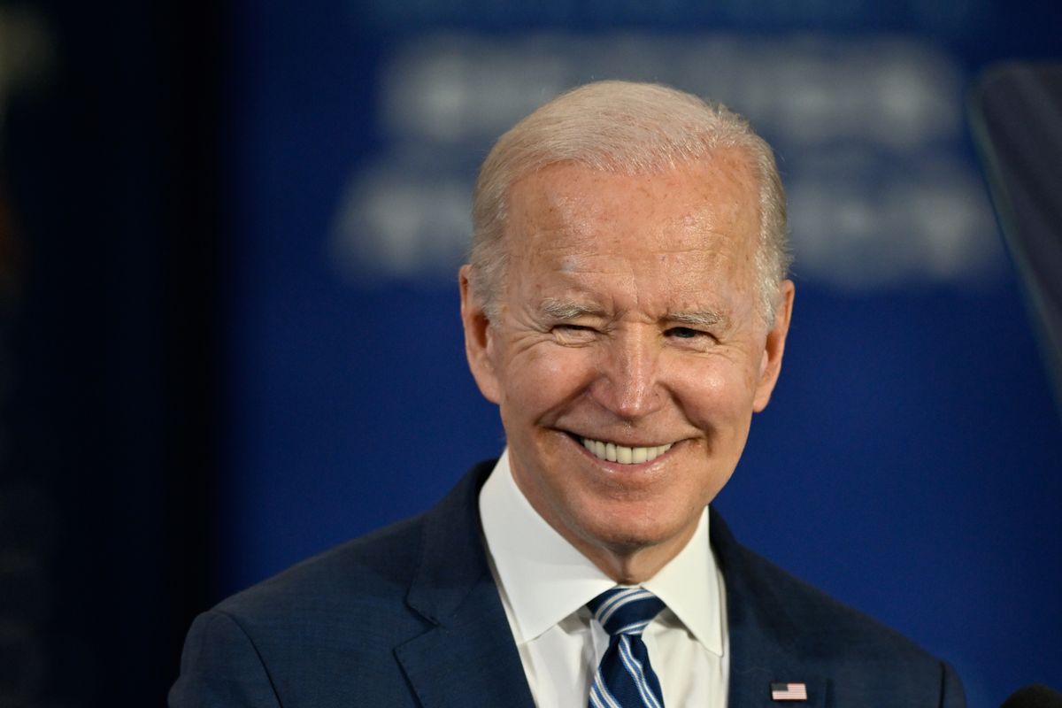 GREENSBORO, USA - APRIL 14: US President Joe Biden delivering remarks on his Administrationâs efforts to make more in America, rebuild our supply chains here at home, and bring down costs for the American people as part of Building a Better America in Greensboro, NC, on April 14, 2022. (Photo by Peter Zay/Anadolu Agency via Getty Images)