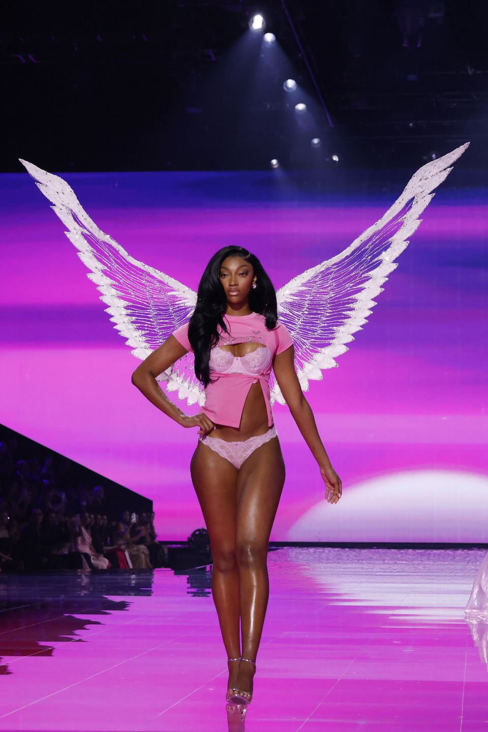 NEW YORK, NEW YORK - OCTOBER 15: Angel Reese walks the runway during the 2025 Victoria's Secret Fashion Show at Steiner Studios on October 15, 2025 in New York City. (Photo by Taylor Hill/WireImage)