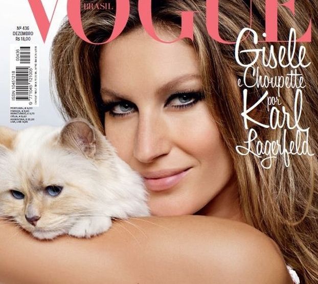 Gisele Bundchen na okładce z kotką Lagerfelda!