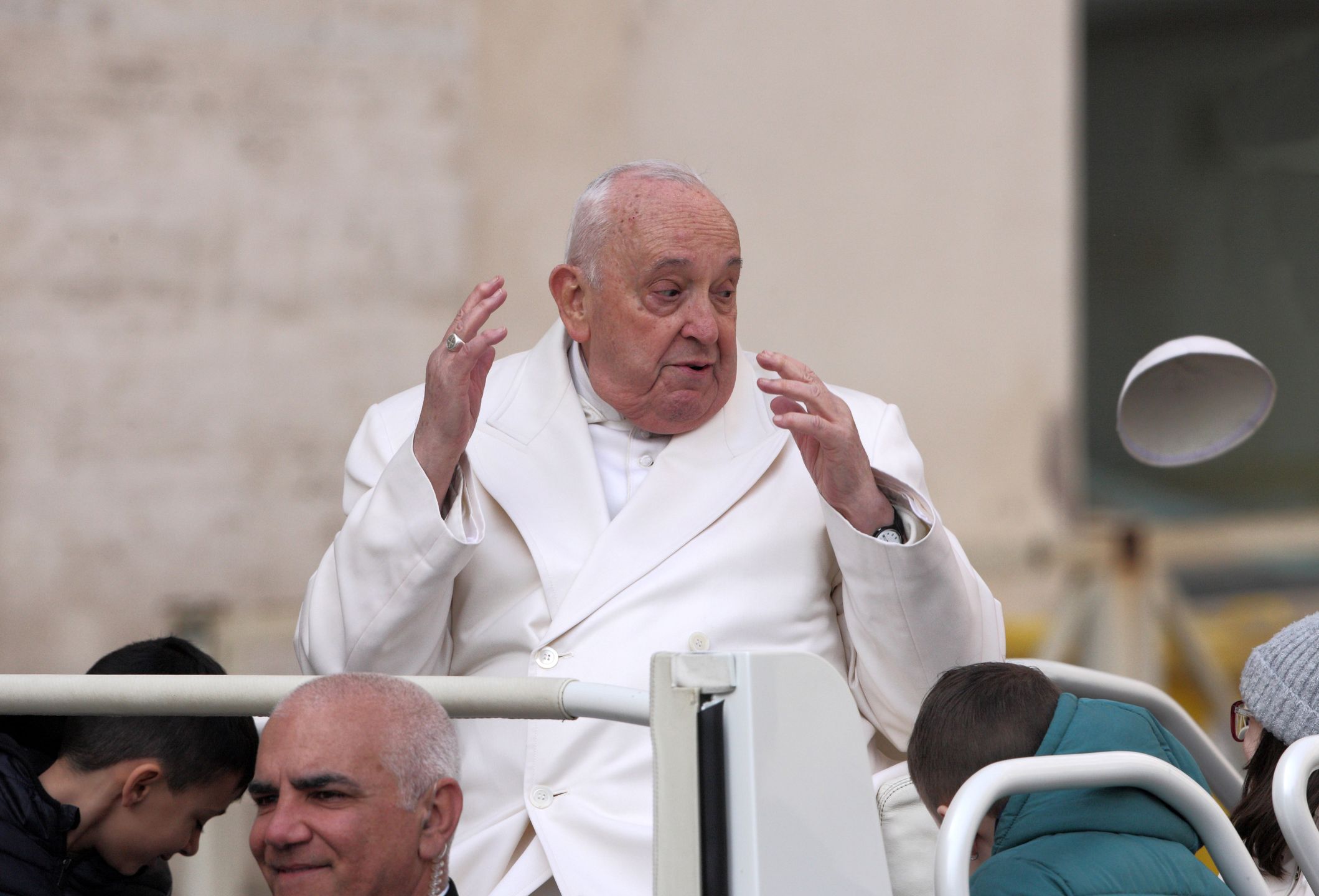 Pope Francis during the General Audience in St. Peter's Square. Vatican City (Vatican), March 13th, 2024 (Photo by Grzegorz Galazka/Archivio Grzegorz Galazka/Mondadori Portfolio via Getty Images)