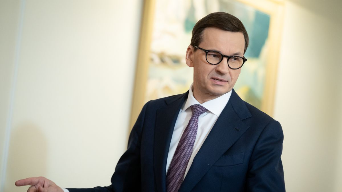 Polish Prime Minister Mateusz Morawiecki at the Chancellery in Warsaw, Poland on March 29, 2022 (Photo by Mateusz Wlodarczyk/NurPhoto via Getty Images)