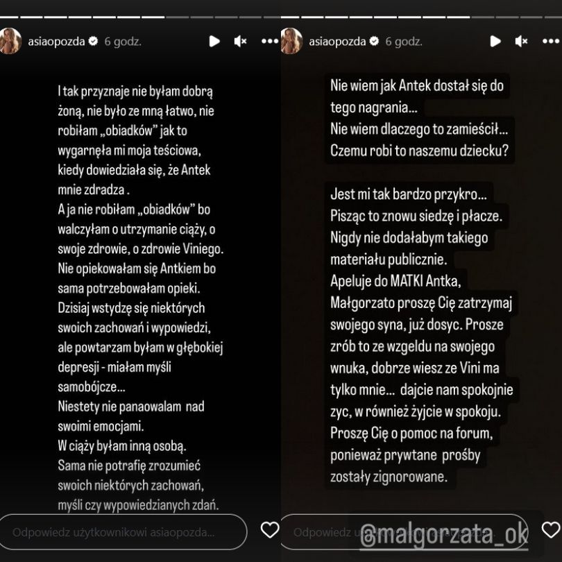 Joanna Opozda reaguje na wpisy Antka Królikowskiego