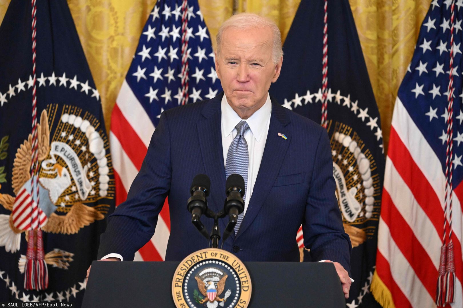 Temporary
US President Joe Biden pauses during his speech to a bipartisan group of governors in the East Room of the White House in Washington, DC, during the National Governors Association Winter Meeting, on February 23, 2024. (Photo by SAUL LOEB / AFP)
SAUL LOEB