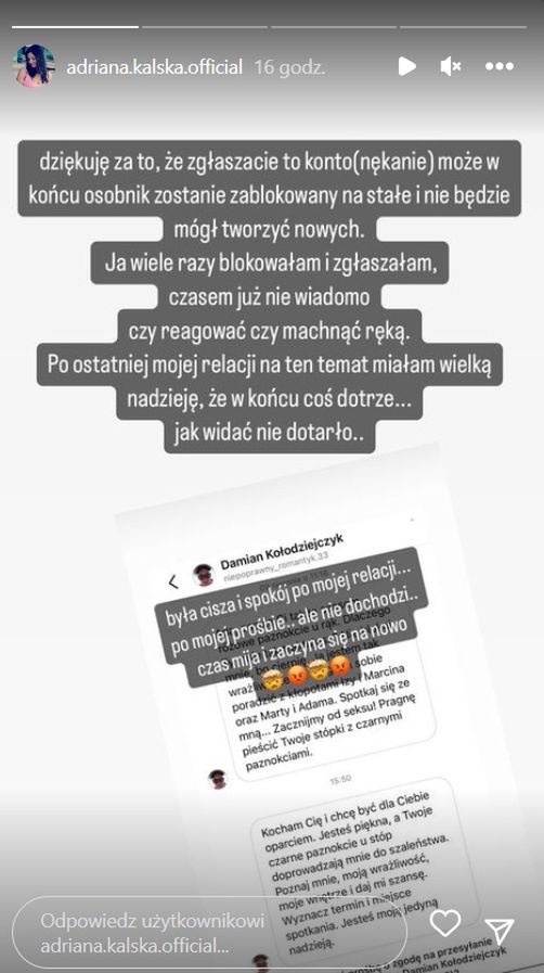 Adriana Kalska jest atakowana przez stalkera