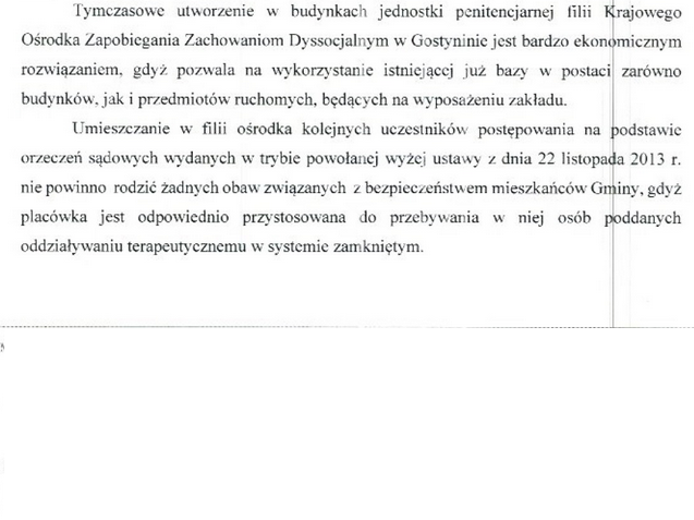 Pismo z resortu sprawiedliwości potwierdzające utworzenie filii w Czersku