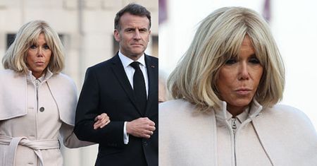 Brigitte Macron u boku męża zameldowała się w Azji w szykownych płaszczach. Humor chyba jej nie dopisywał (ZDJĘCIA)