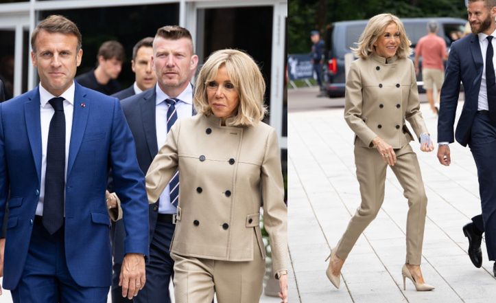 Szykowni Emmanuel i Brigitte Macron przybywają na głosowanie. Francuska Pierwsza Dama postawiła na minimalizm (ZDJĘCIA)