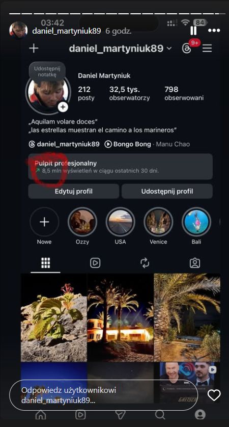 Publikacje Daniela Martyniuka na Instagramie
