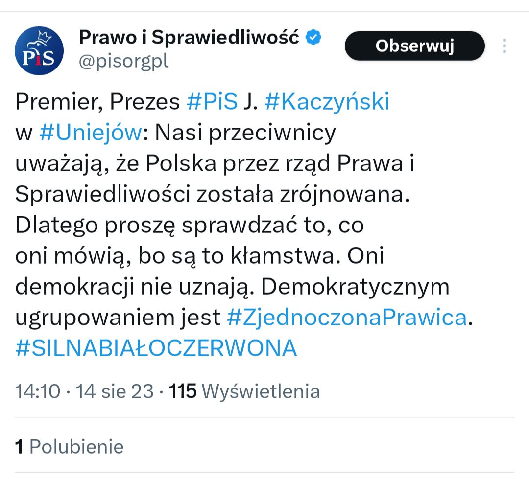 Błąd na profilu PiS