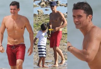 40-letni Orlando Bloom pręży mięśnie na francuskiej plaży. Seksowny? (ZDJĘCIA)