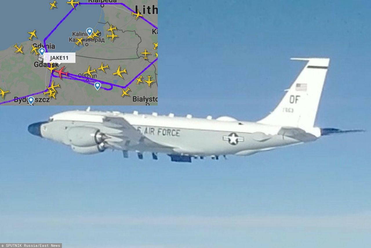 Amerykański samolot zwiadowczy Boeing RC-135 sfotografowany przez Rosjan w czerwcu 2021 roku (SPUTNIK Russia/East News/Flightradar24)