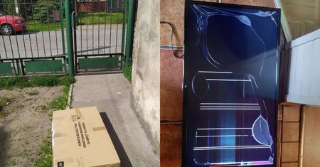 Kurier rzucił telewizorem przez płot na beton. Zupełnie go zniszczył