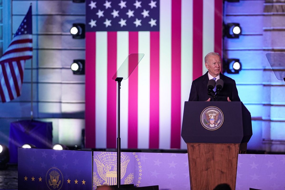 Prezydent USA Joe Biden podczas przemówienia w Warszawie (Photo by Anna Voitenko/Ukrinform/NurPhoto via Getty Images)
