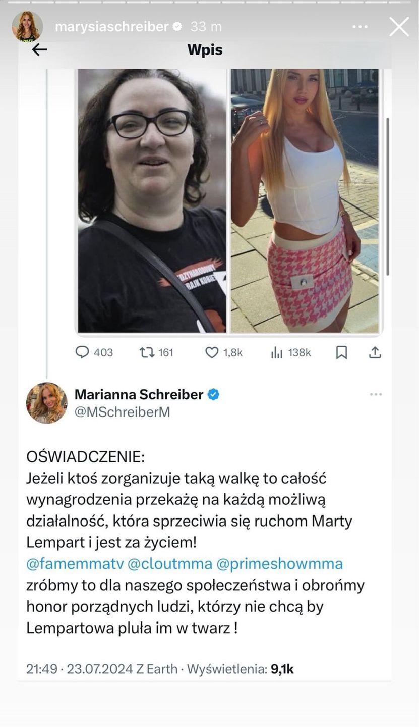 Marianna Schreiber uderza w Martę Lempart