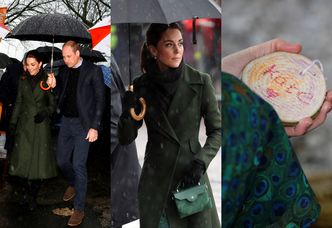 Skąpana w strugach deszczu księżna Kate odbiera od dzieci medalion ze swoim imieniem (ZDJĘCIA)